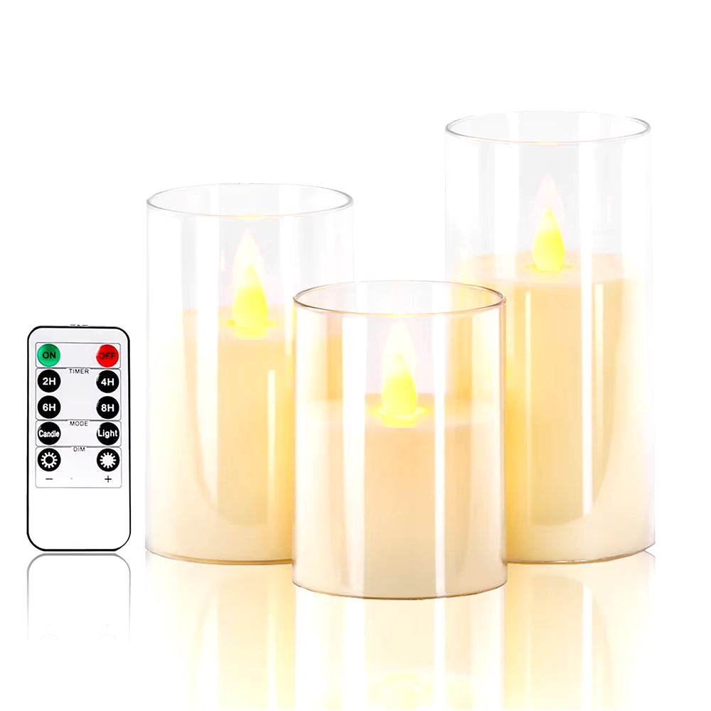 3Pcs/Set LED Flameless Candles Flickering Light with Remote Control for Festival Wedding Home Party Decor Lighting